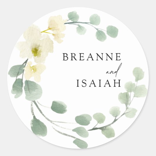 Elegant Simple Waterverf Greenery Wedding | Ronde Sticker (Voorkant)