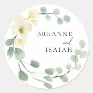 Elegant Simple Waterverf Greenery Wedding Ronde Sticker