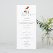 Elegant Simple Waterverf Red Poppy Floral Wedding Menu (Staand voorkant)