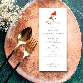 Elegant Simple Waterverf Red Poppy Floral Wedding Menu