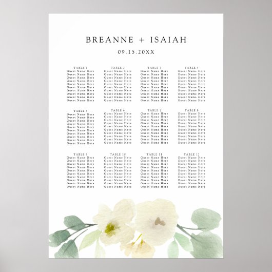 Elegant Simple Waterverf Seating Chart Poster (Voorkant)