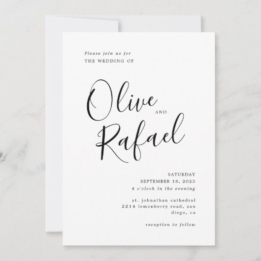 Elegant Simple Wedding Black-kalligrafie Kaart (Voorkant)