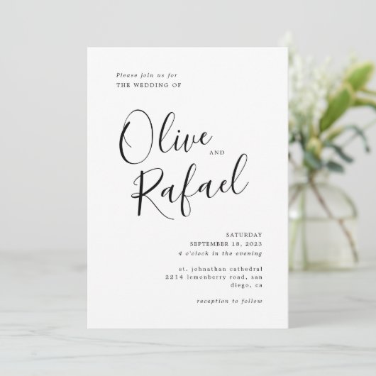 Elegant Simple Wedding Black-kalligrafie Kaart (Staand voorkant)