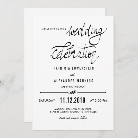 Elegant Simple Wedding Celebration Typografie Kaart (Voorkant / Achterkant)