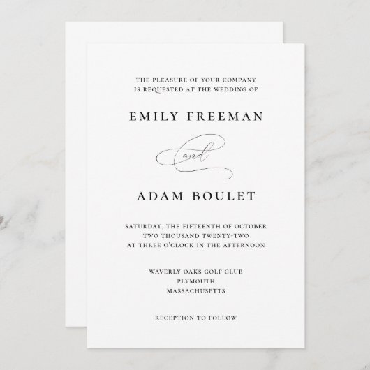 Elegant Simple Wedding Invitation Kaart (Voorkant / Achterkant)