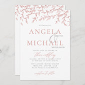 Elegant Simple Wedding Invitation Pink branche Kaart (Voorkant / Achterkant)