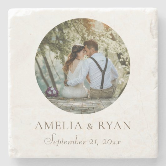 Elegant Simple Wedding Photo Favor Stenen Onderzetter (Voorkant)
