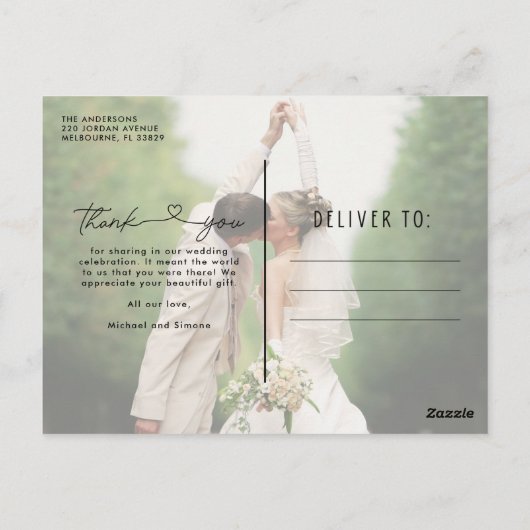 Elegant Simple Wedding Photo Hartelijk dank Briefkaart (Achterkant)