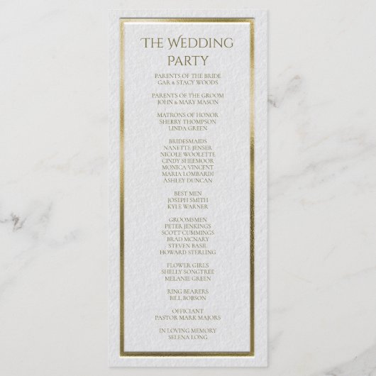 Elegant Simple Wedding Program met Gold Heart Programmakaart (Achterkant)