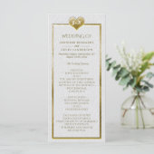 Elegant Simple Wedding Program met Gold Heart Programmakaart (Staand voorkant)