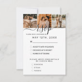 Elegant Simple White Black Photo Wedding RSVP Kaartje (Voorkant)