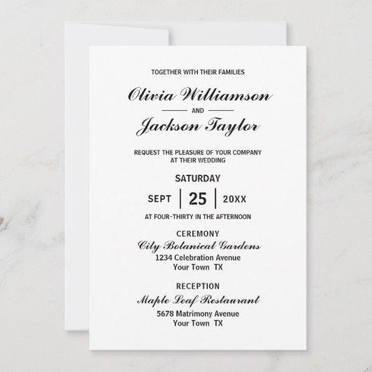 Elegant Simple White Black Wedding Kaart (Voorkant)