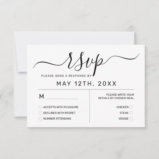 Elegant Simple White Black Wedding RSVP Kaartje (Voorkant)