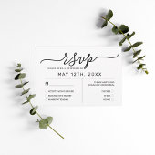 Elegant Simple White Black Wedding RSVP Kaartje