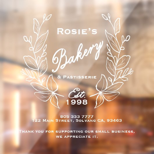 Elegant Simple White Botanical Wreatbakery Logo Raamsticker (Vel 2)