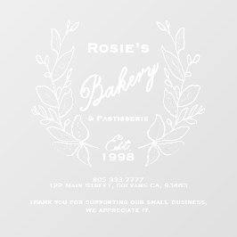 Elegant Simple White Botanical Wreatbakery Logo Raamsticker