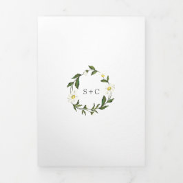Elegant Simple White Daisy Floral Wedding Drieluik Uitnodiging