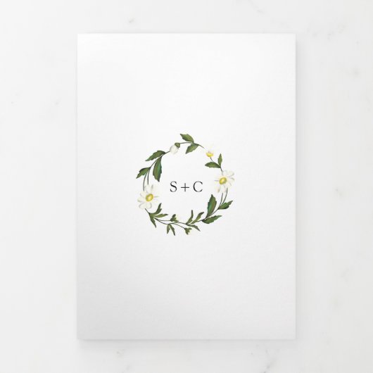 Elegant Simple White Daisy Floral Wedding Drieluik Uitnodiging (Cover)