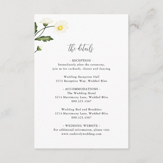Elegant Simple White Daisy Floral Wedding Informatiekaartje (Voorkant)