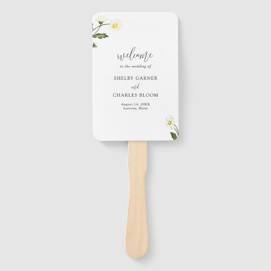 Elegant Simple White Daisy Floral Wedding Programm Handwaaier (Voorkant)