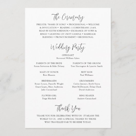 Elegant Simple White Daisy Floral Wedding Programmakaart (Achterkant)