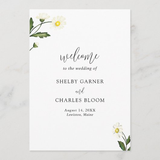 Elegant Simple White Daisy Floral Wedding Programmakaart (Voorkant)