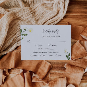 Elegant Simple White Daisy Floral Wedding RSVP Kaartje