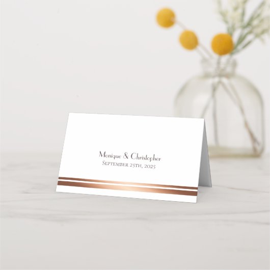 Elegant Simple White en Copper Wedding Place Card Plaatskaartje (Achterkant)