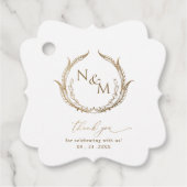 Elegant Simple, White en Gold Monogram Weddenschap Bedankjes Labels (Voorkant)