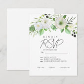 Elegant Simple White Floral Invitation RSVP Kaartje (Voorkant / Achterkant)