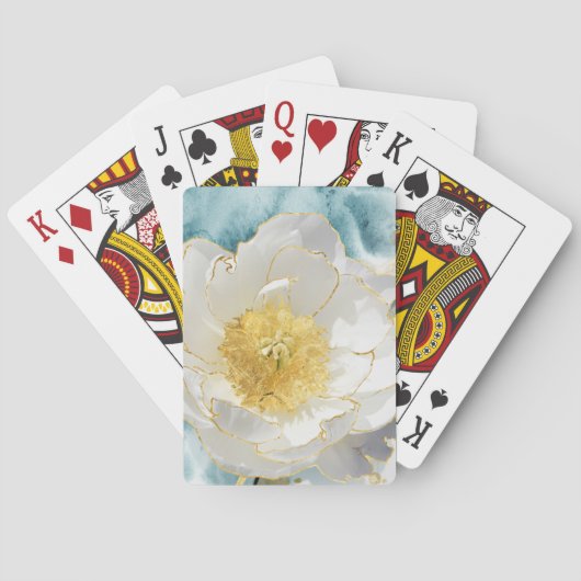 Elegant Simple White Flower Luxury Gold Waterverf Pokerkaarten (Achterkant)