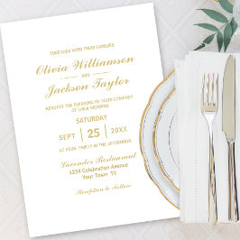 Elegant Simple White Gold Wedding Kaart