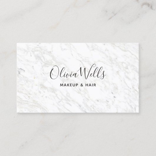 Elegant Simple White Marble Script Beauty Salon Visitekaartje (Voorkant)
