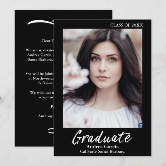 Elegant Simple White Text Overlay Afstuderen Foto Aankondiging (Voorkant / Achterkant)