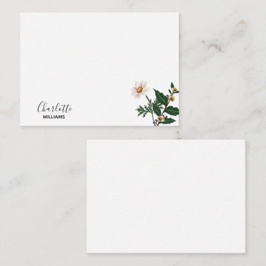 Elegant Simple White Wilflower Script Name Notitiekaartje (Voorkant / Achterkant)