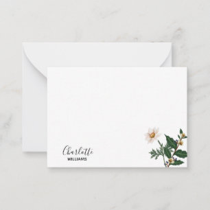 Elegant Simple White Wilflower Script Name Notitiekaartje