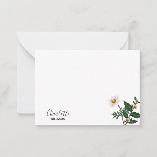 Elegant Simple White Wilflower Script Name Notitiekaartje (Voorkant)