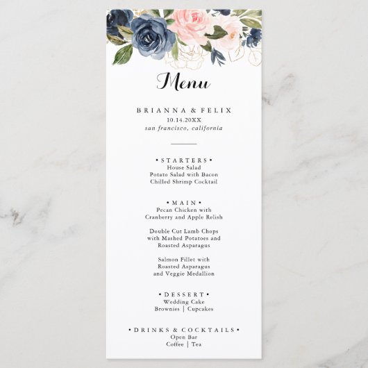 Elegant Simple Winter Floral Calligraphy Dinner Menu (Voorkant)