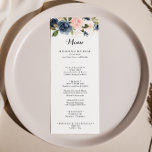 Elegant Simple Winter Floral Calligraphy Dinner Menu<br><div class="desc">Deze elegante simpele winterkalligrafiemkaart is perfect voor een moderne bruiloft. Het ontwerp is voorzien van prachtige, met de hand geschilde donkerblauw, blauw, jaloers, roze, blozen, gouden bloemen en groene bladeren, die in elegante bouquets zijn gebundeld. Dit menu kan worden gebruikt voor een trouwreceptie, een repetitief diner, een vrijgezellenfeest of een...</div>