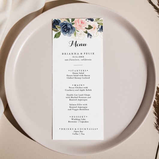 Elegant Simple Winter Floral Calligraphy Dinner Menu