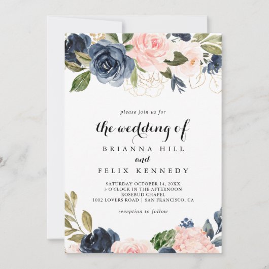 Elegant Simple Winter Floral De bruiloft van het h Kaart (Voorkant)