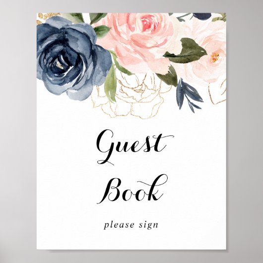 Elegant Simple Winter Floral Guest Book Sign Poster (Voorkant)