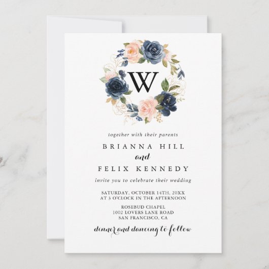 Elegant Simple Winter Floral Monogram Weddenschap Kaart (Voorkant)