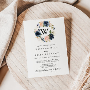 Elegant Simple Winter Floral Monogram Weddenschap Kaart