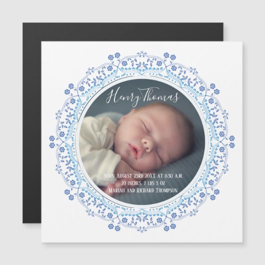Elegant Simple WreatBlue Eenvoudig Sweet Baby Magnetische Uitnodiging (Voorkant / Achterkant)