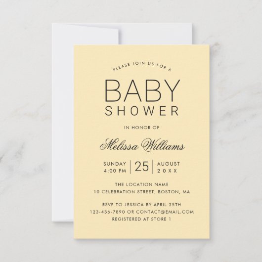 Elegant Simple Yellow Neutral Modern Baby shower Kaart (Voorkant)