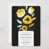 Elegant Simple Yellow White Black Flowers Weddensc Kaart (Voorkant)