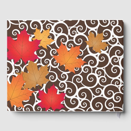 Elegant Sinaasappel Autumn Leaves Wedding Monogram Gastenboek (Achterkant)