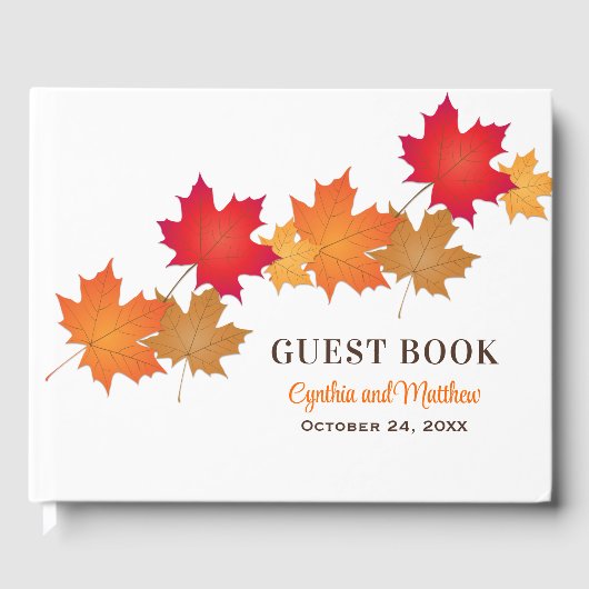 Elegant Sinaasappel Autumn Leaves Wedding Monogram Gastenboek (Voorkant)