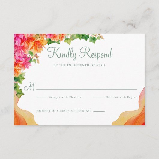 Elegant Sinaasappel Bloemen Bougainville bruiloft  Informatiekaartje (Voorkant)